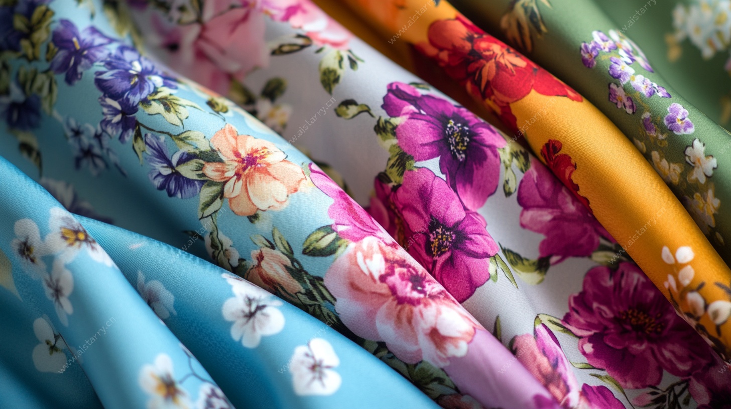 多彩花卉图案布料特写