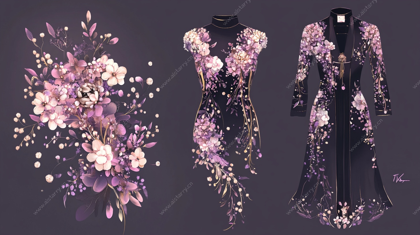 花卉刺绣长裙设计图