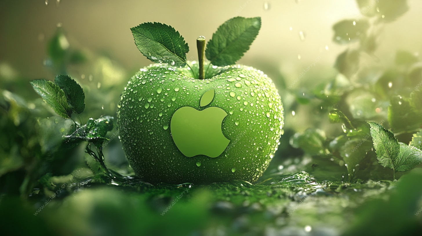 青苹果上的苹果标志特写