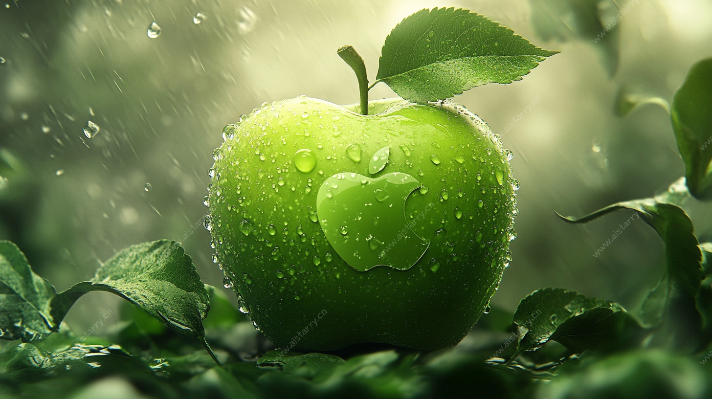 青苹果上的晶莹水珠