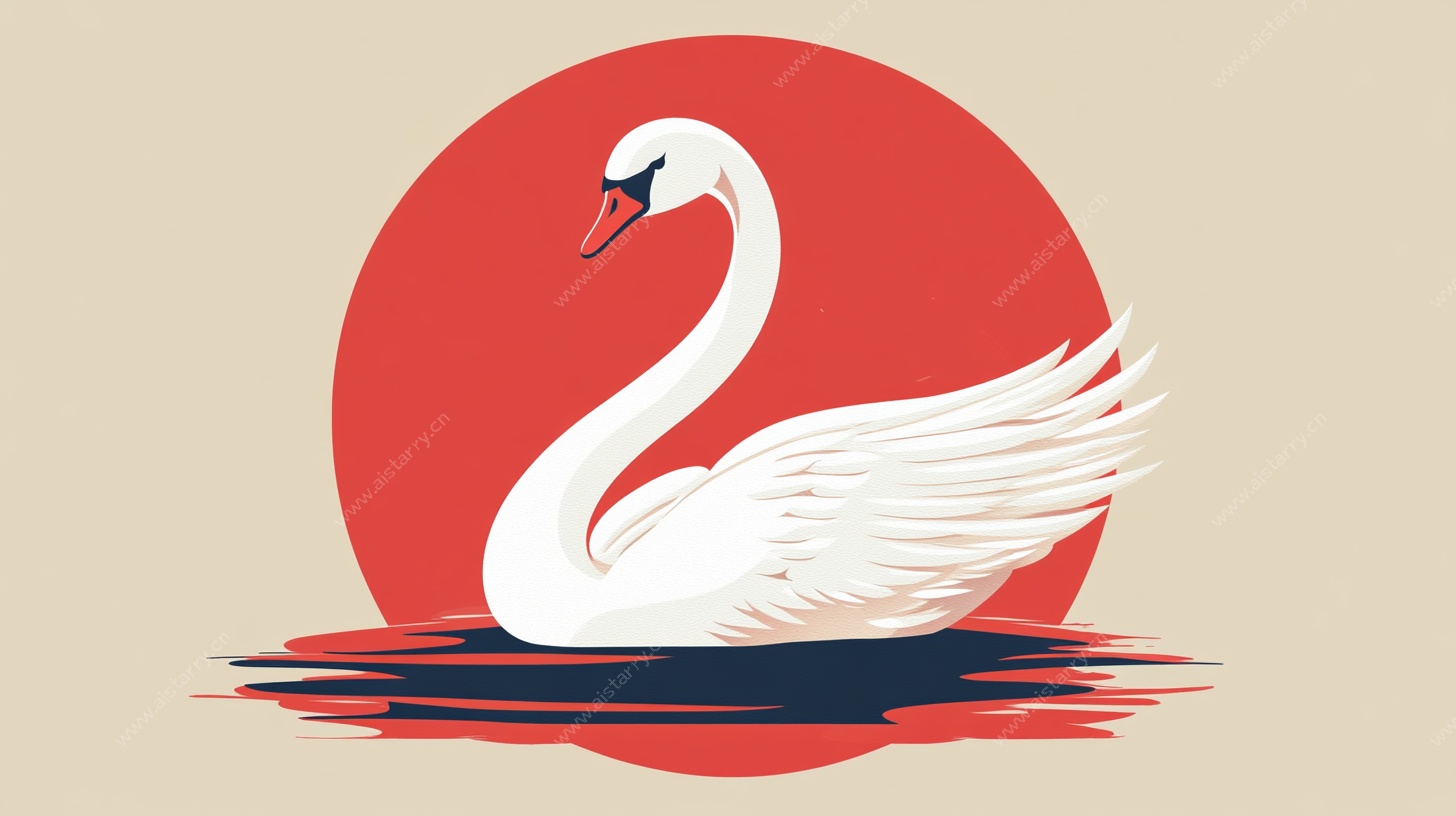 红圆中的优雅白鹅插画