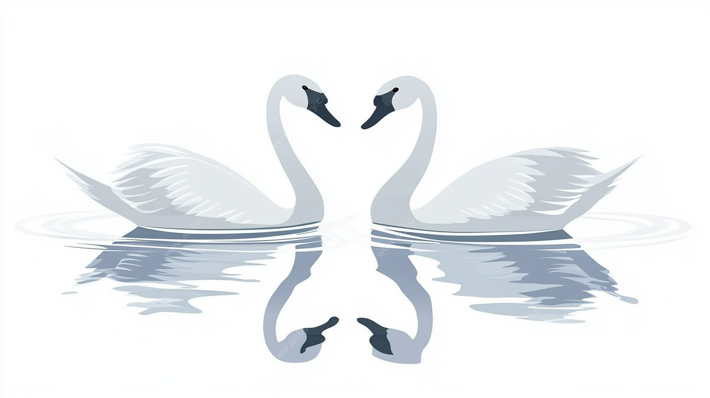 双天鹅水中亲昵姿态图