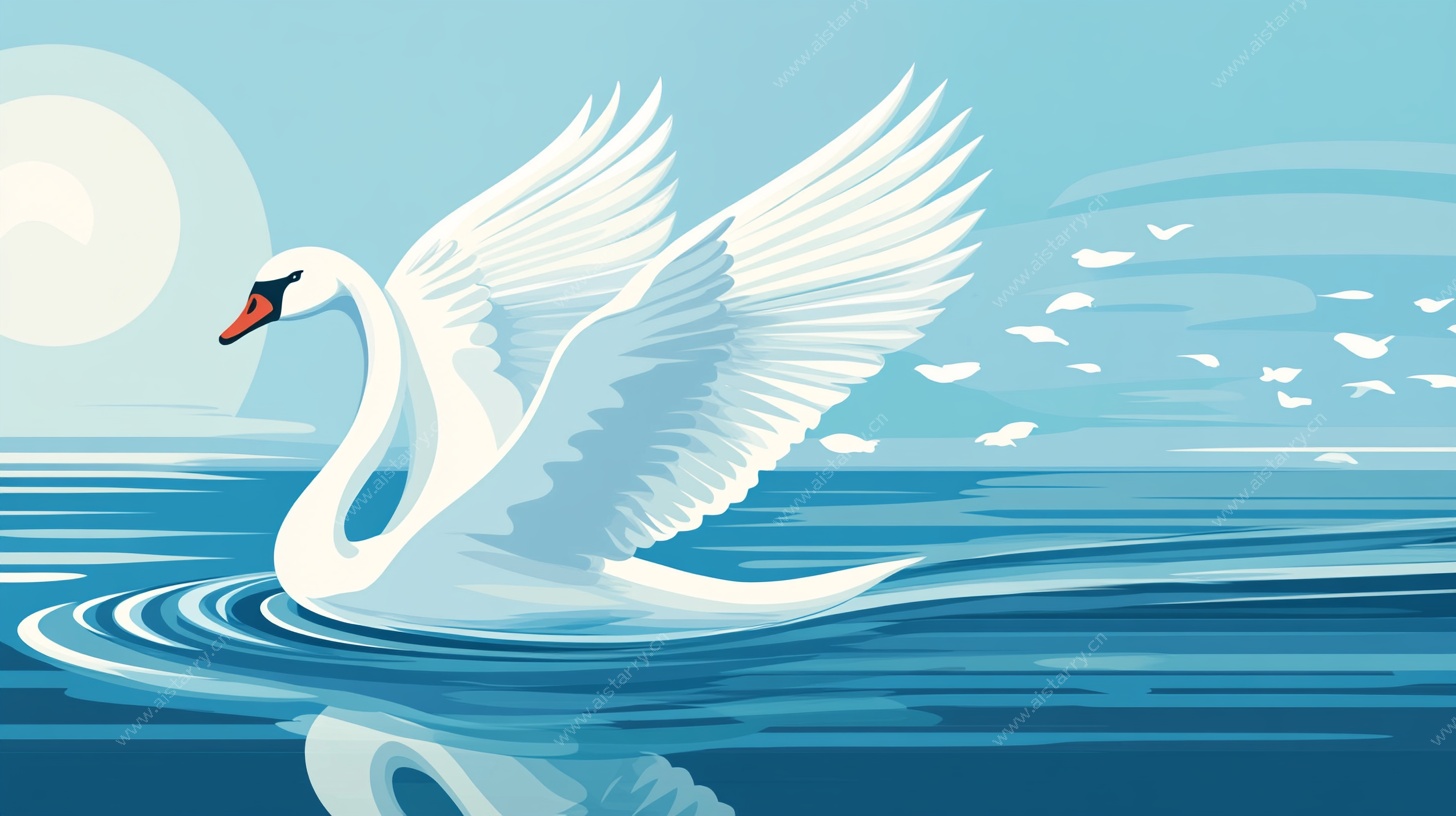 天鹅展翅于波光湖面