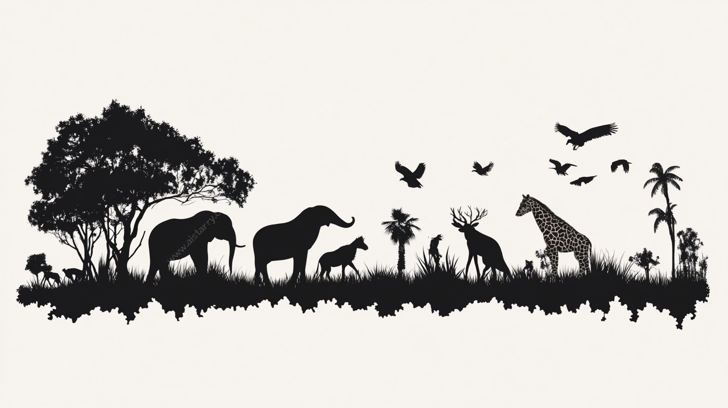 非洲草原动物剪影风景