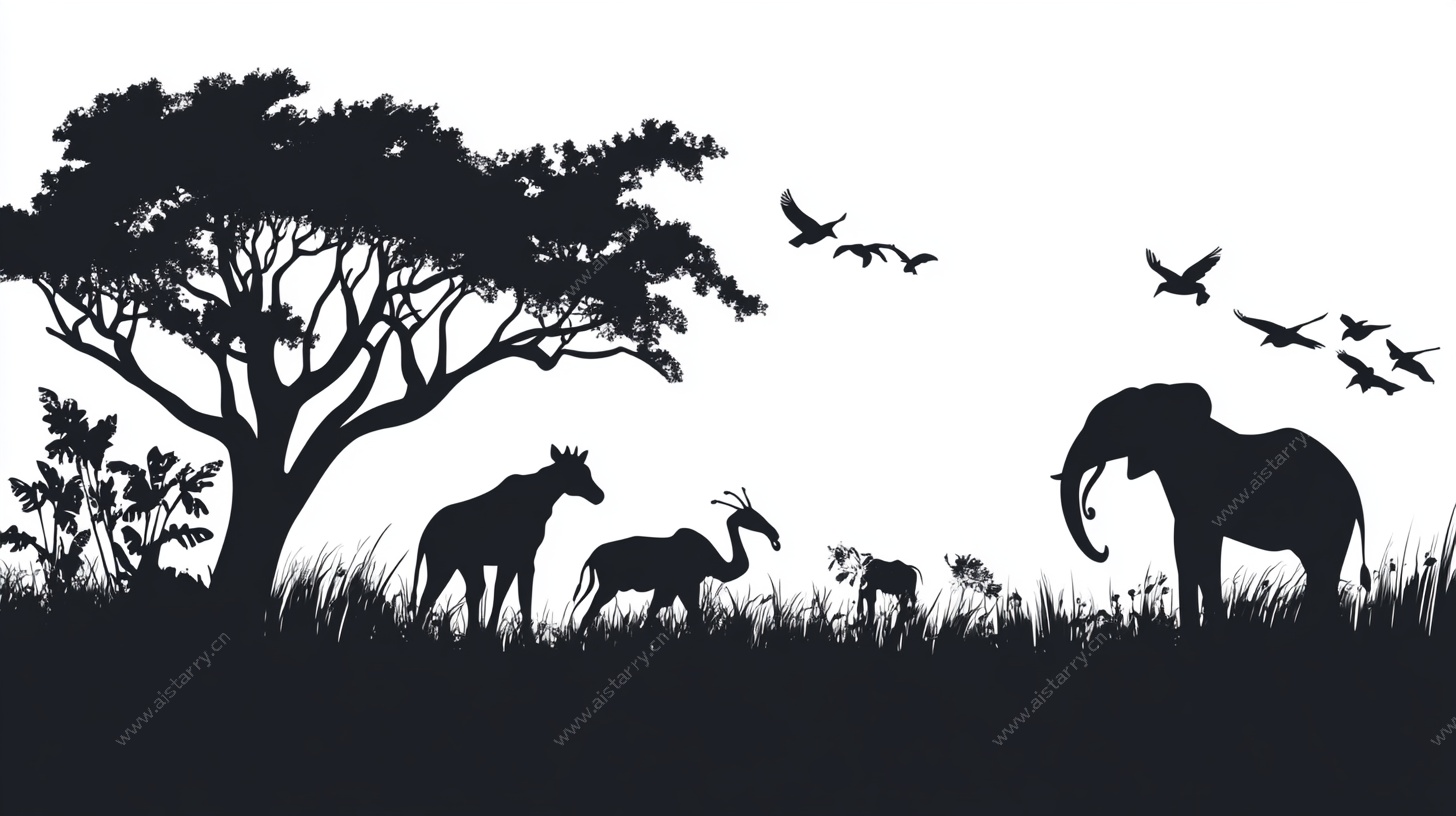 非洲草原动物剪影景观