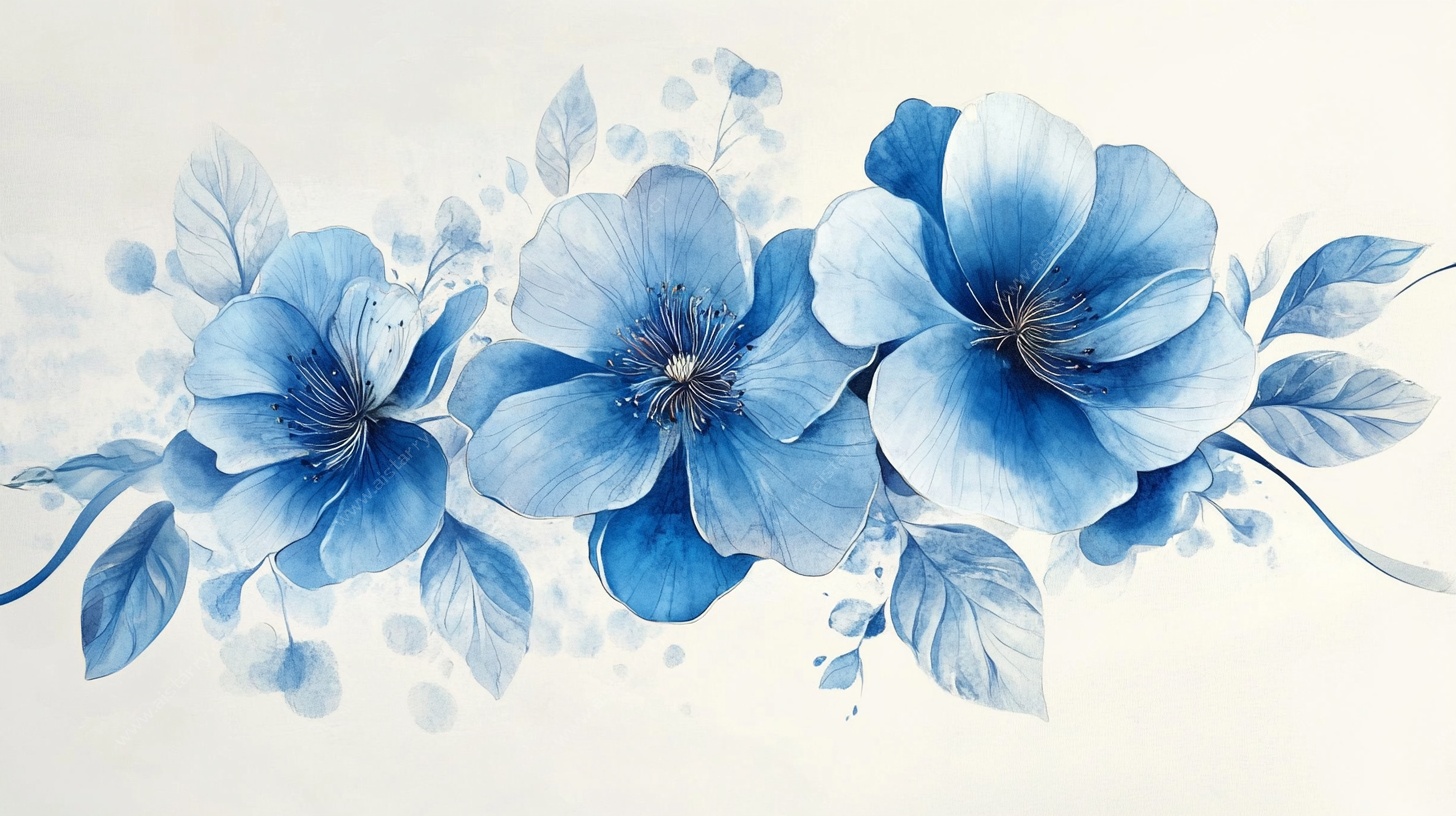 蓝色花卉水彩装饰画