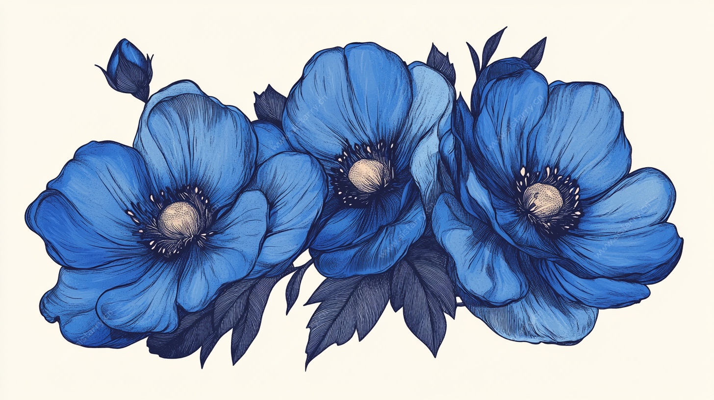 蓝色银莲花插画