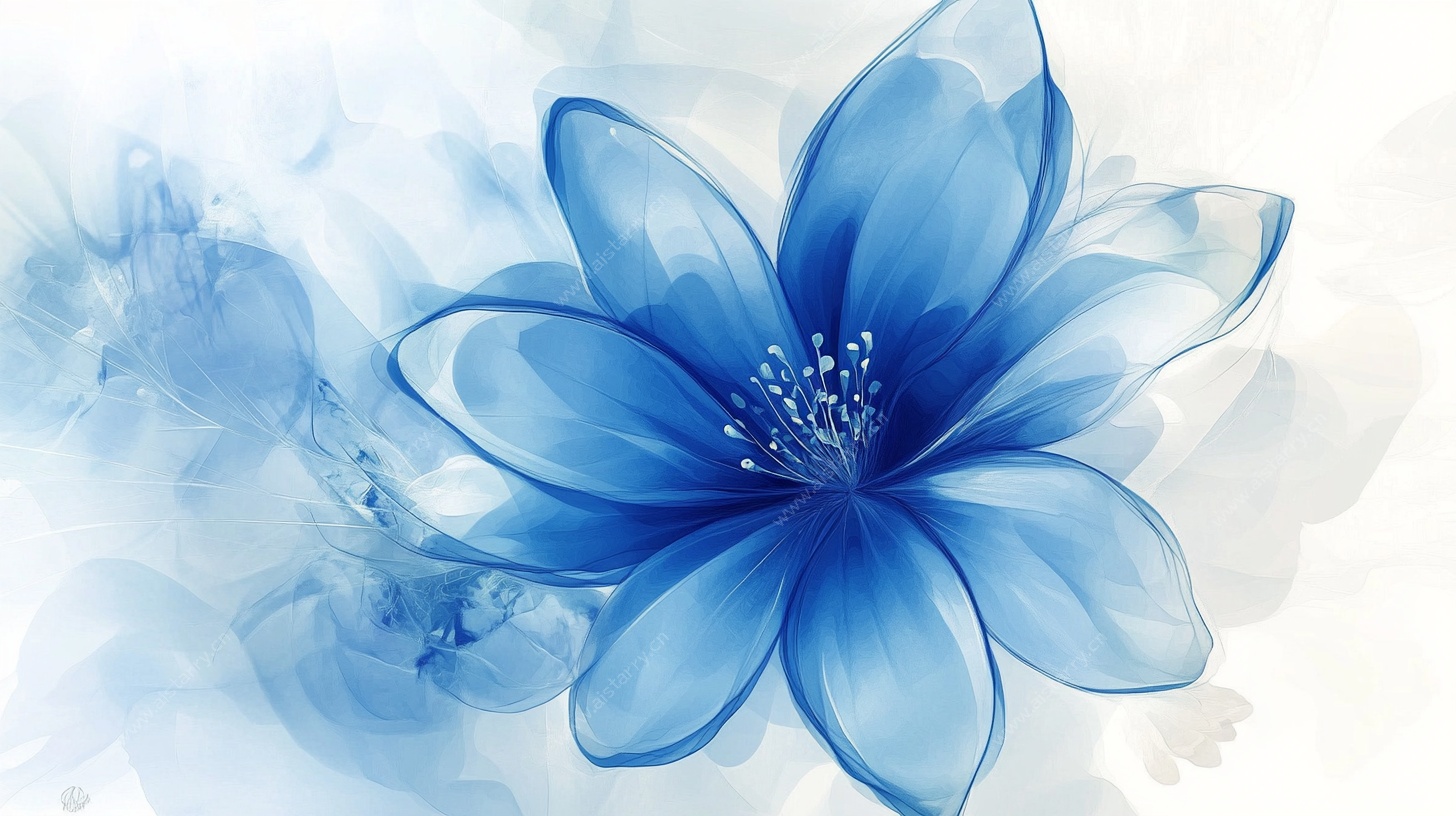 蓝色梦幻花朵插画