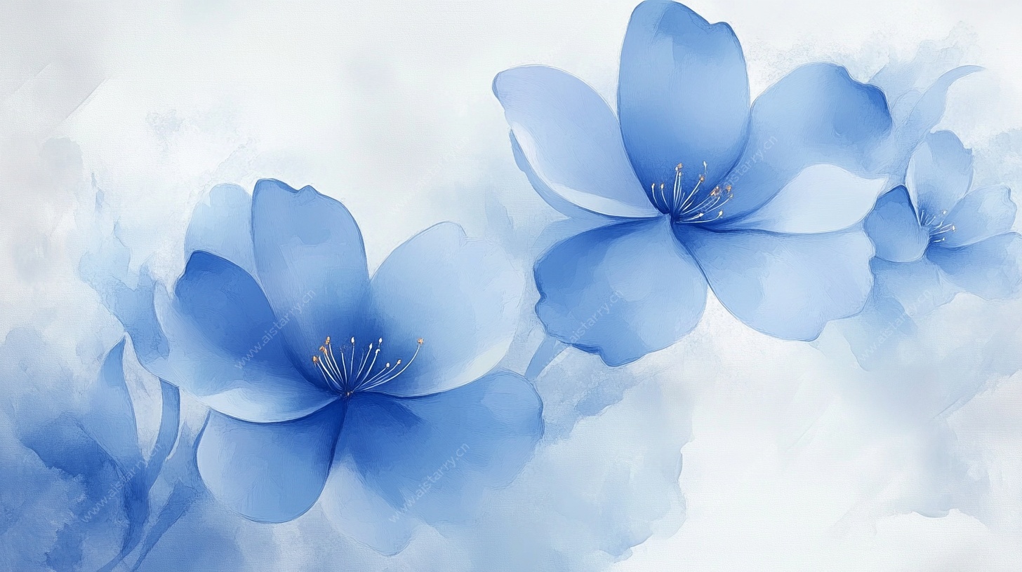 梦幻蓝花水彩画
