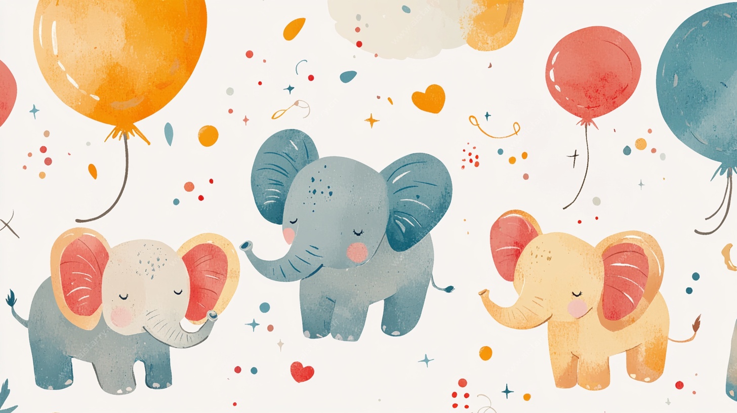 可爱小象与气球卡通图案
