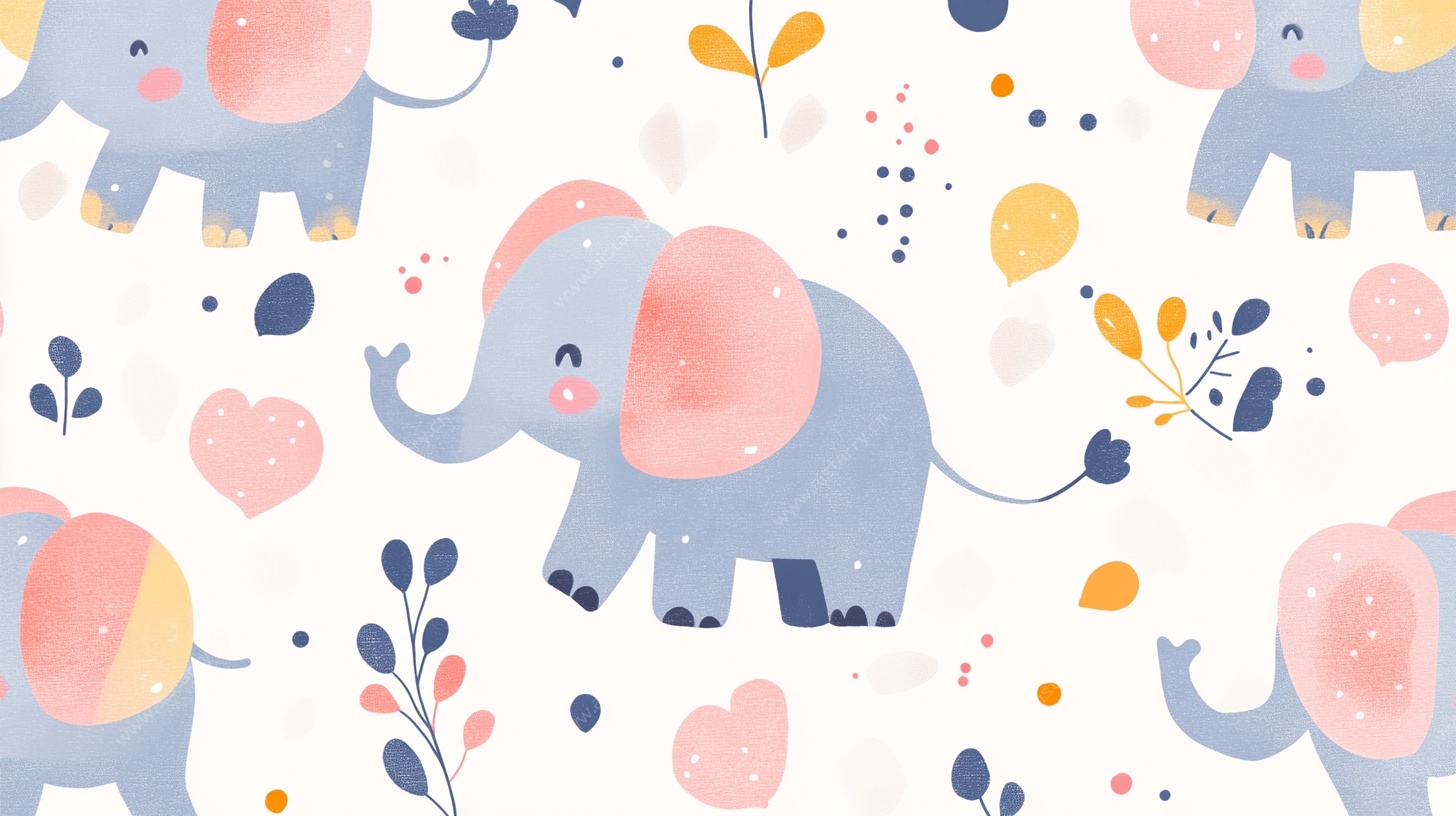 可爱小象花卉图案背景图