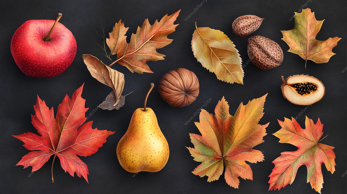 秋日果叶静物摆拍