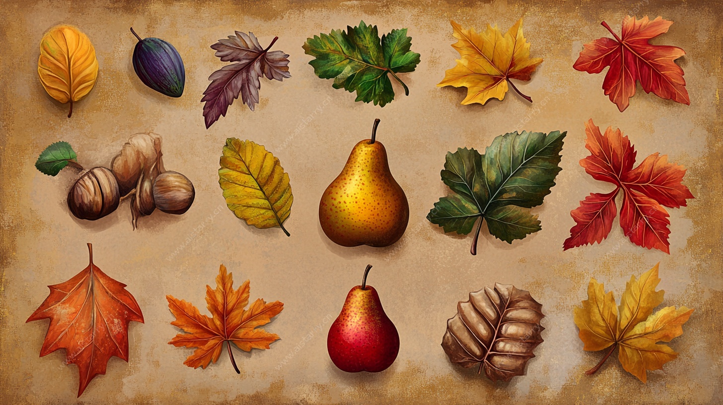 秋季果实与落叶插画集