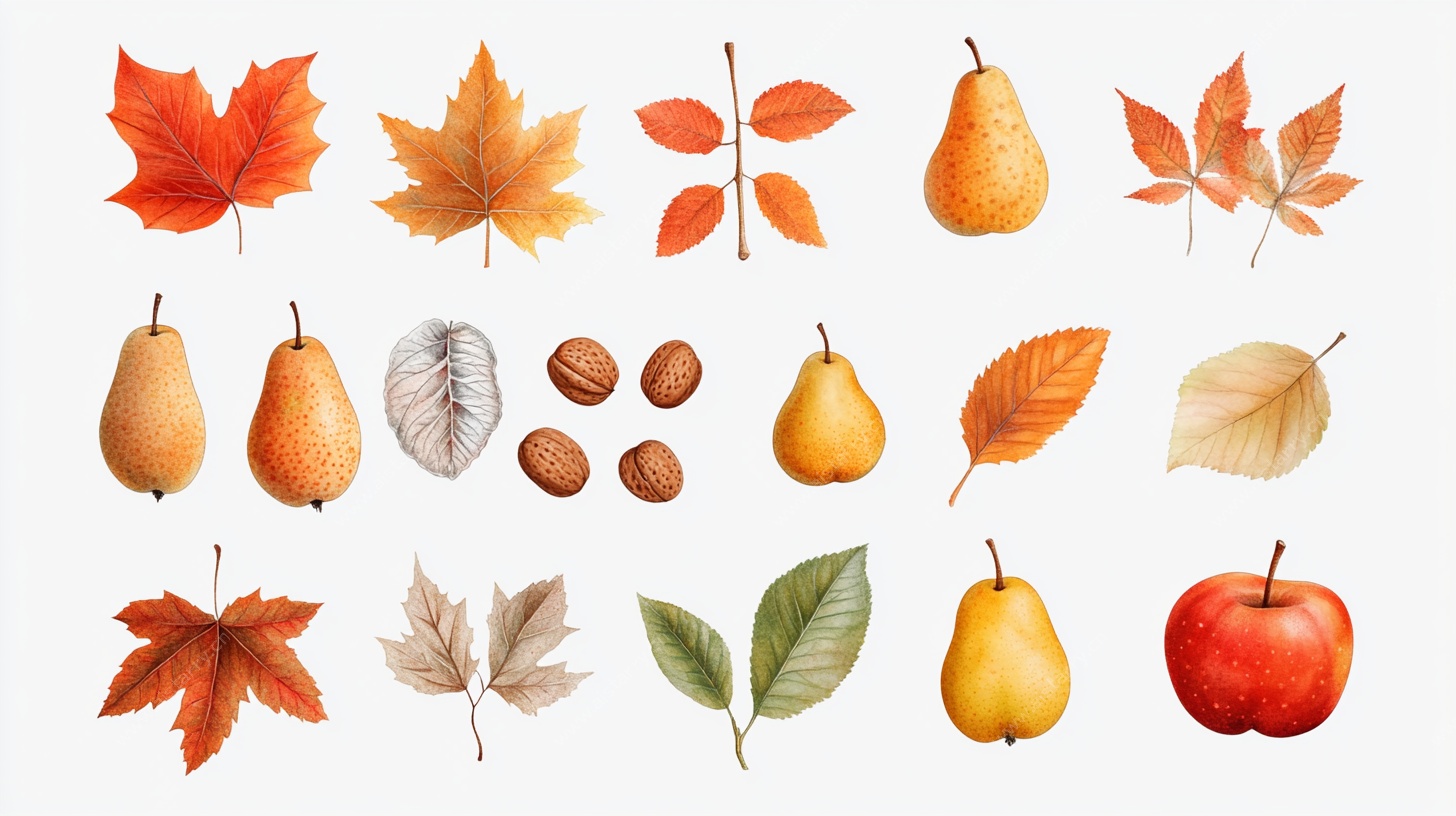 秋日果实与树叶插画集