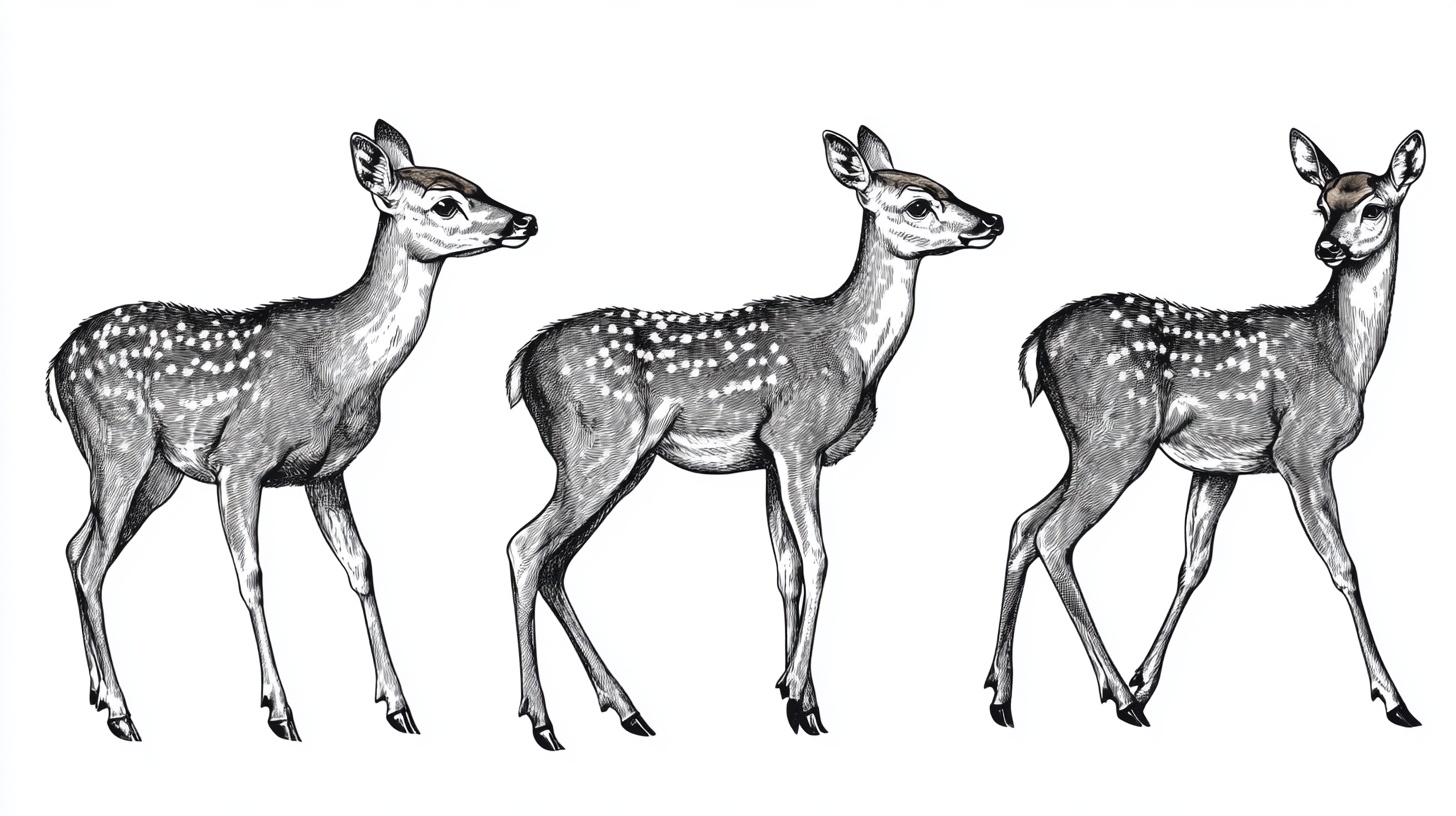 三只小鹿的黑白插画