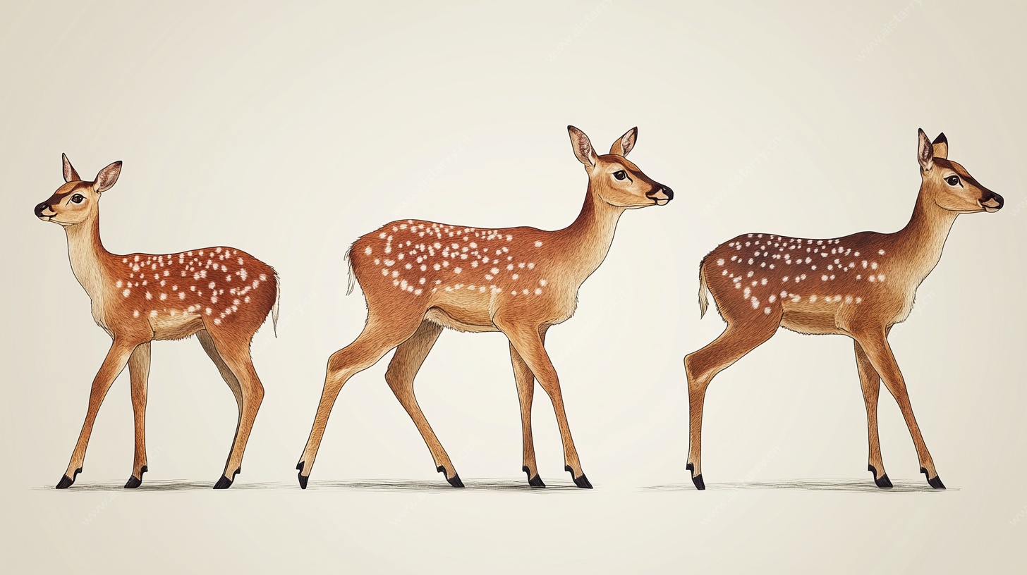 三只斑点小鹿插画