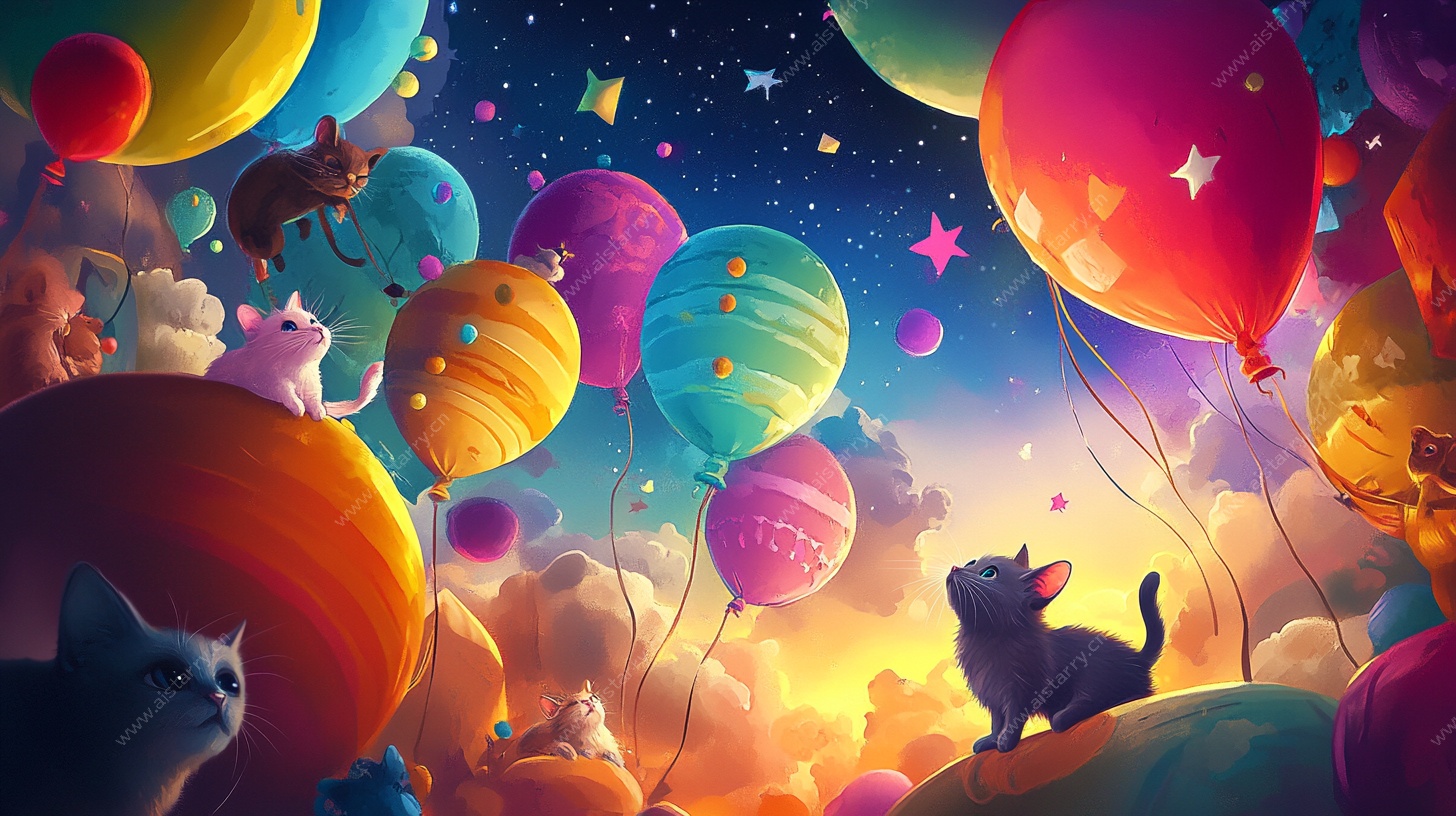 梦幻猫咪气球星空之旅