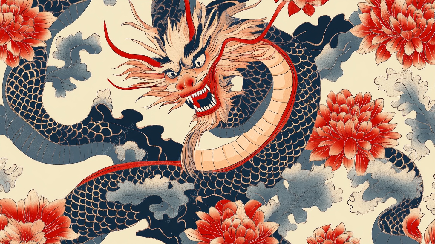 中式龙纹花卉图案