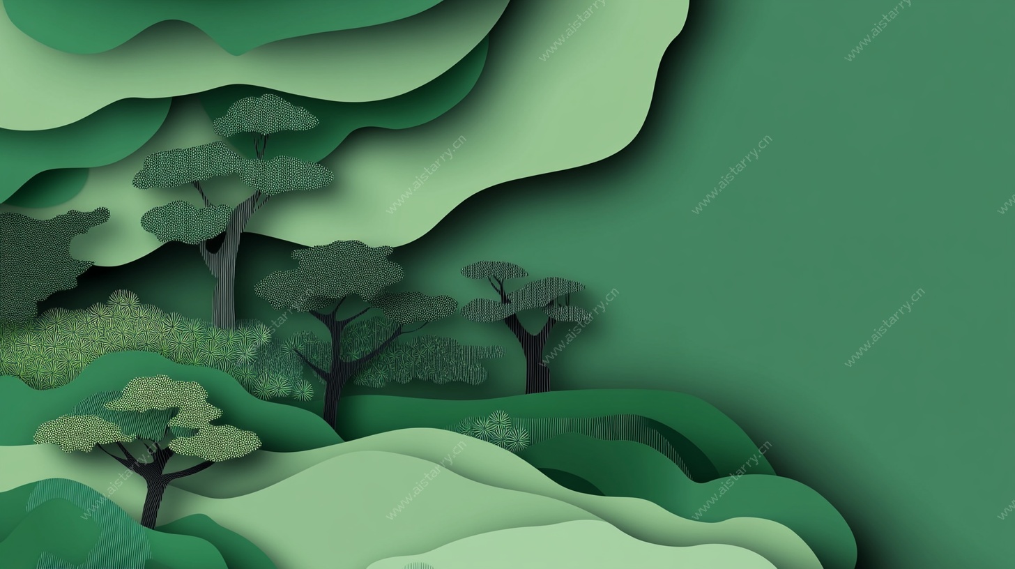 立体纸艺风绿色山林景观