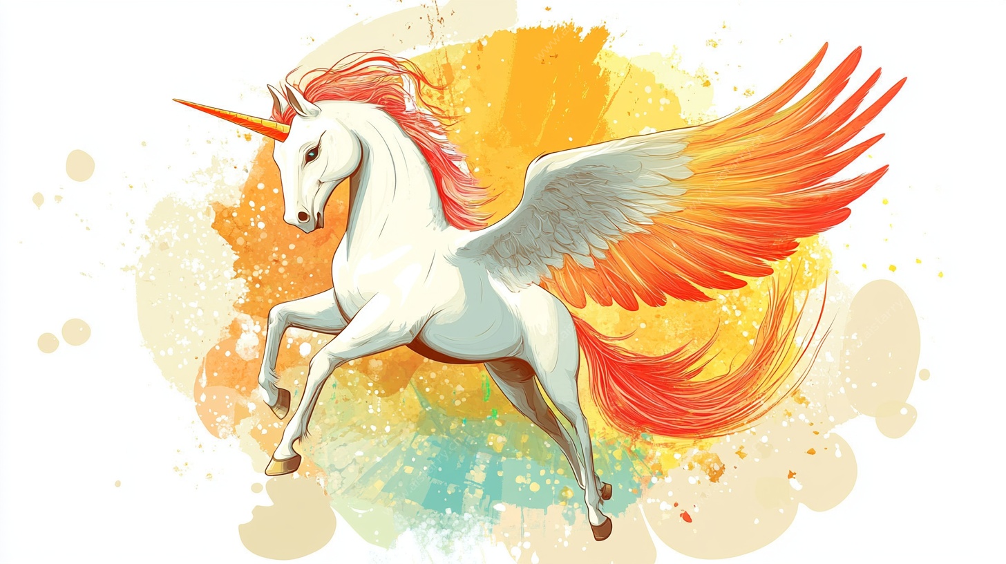 梦幻独角兽飞舞插画