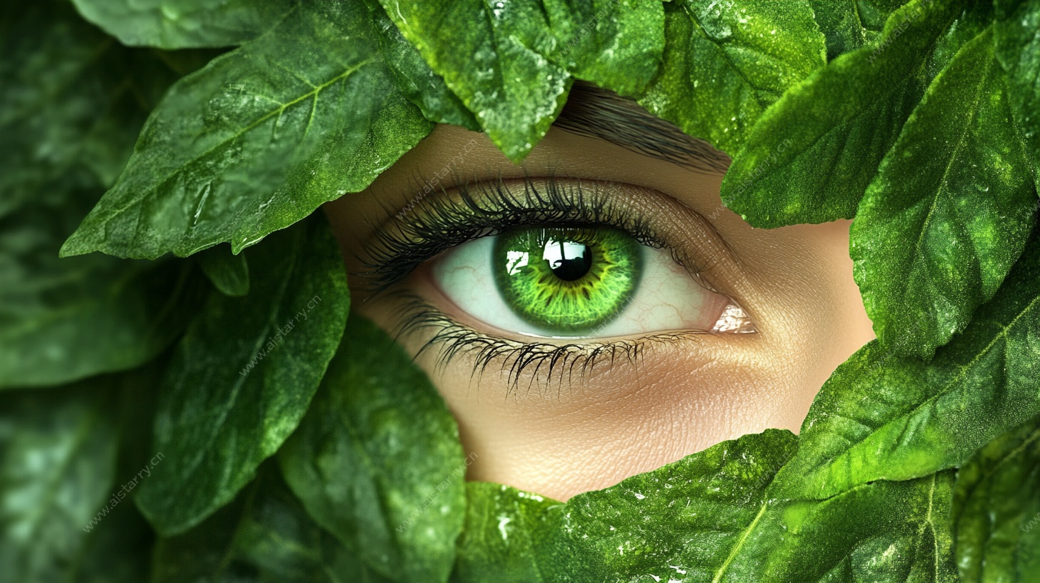 绿叶掩映下的迷人眼眸