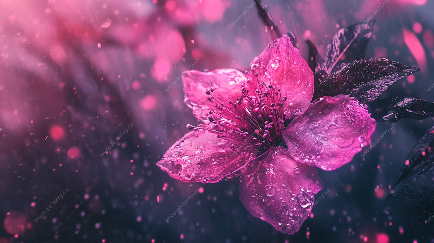 雨中娇艳桃花特写