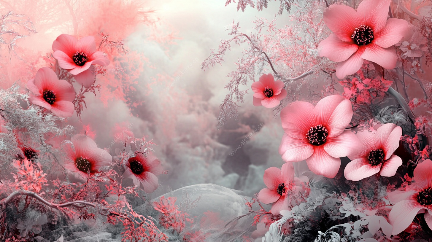 梦幻粉色花卉艺术图景