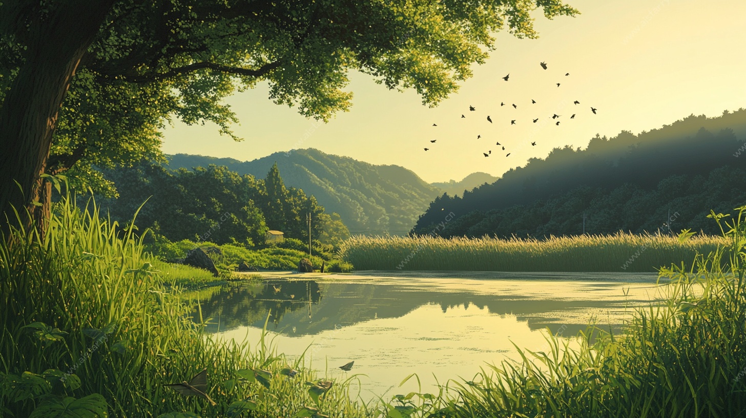 湖畔晨曦自然美景