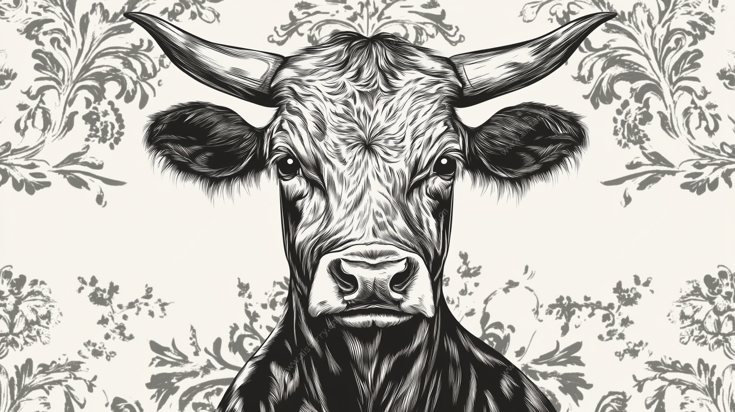 牛头装饰画 复古艺术风