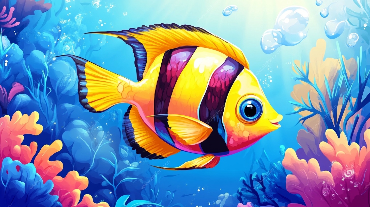 彩色条纹鱼的海底世界