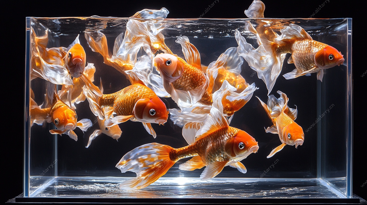 灵动金鱼在透明鱼缸中游弋
