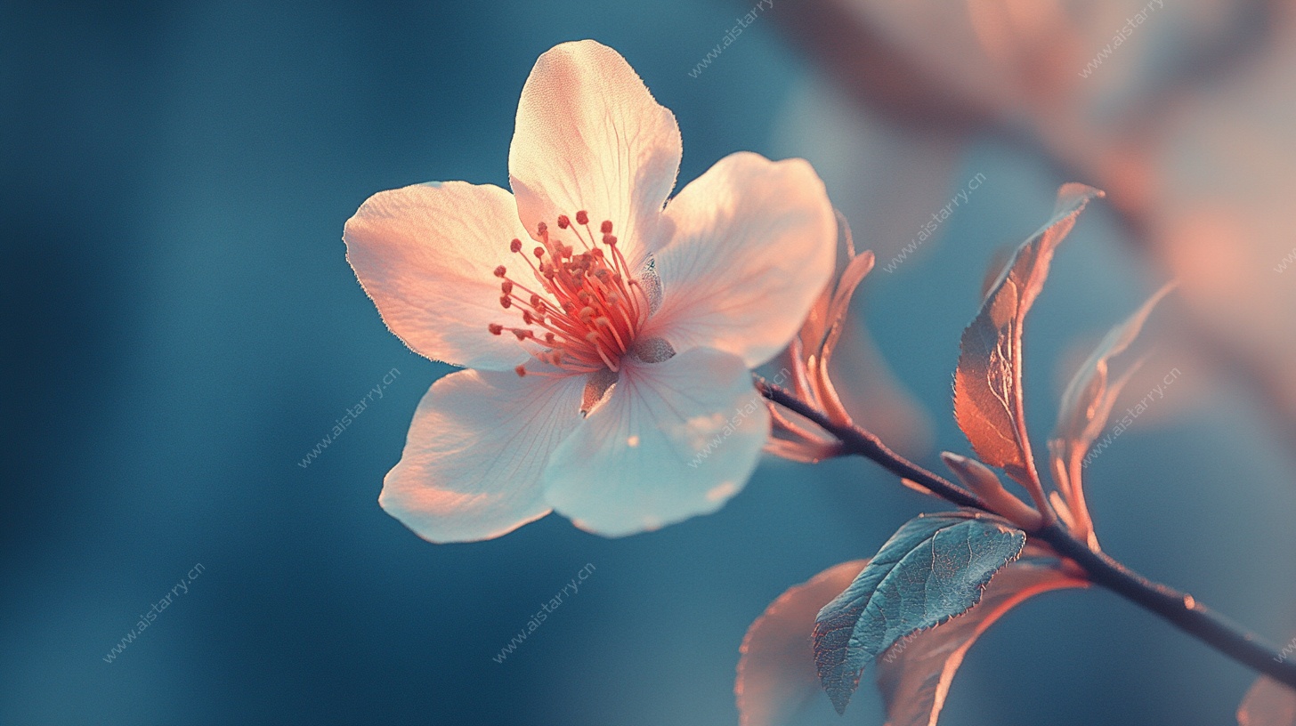 梦幻唯美的单枝桃花特写