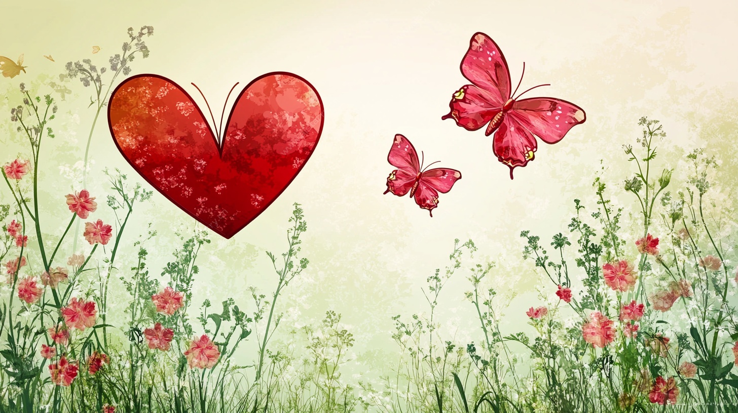 爱心花丛与蝶的浪漫图景