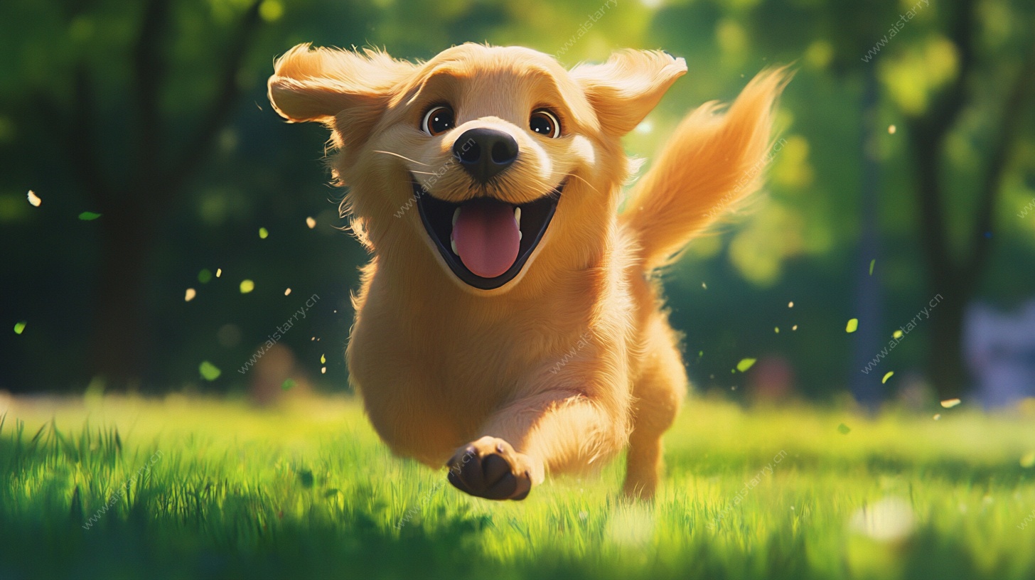 快乐奔跑的金毛犬
