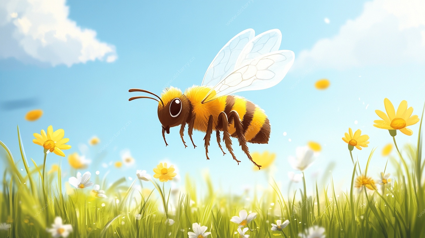 蜜蜂飞舞于烂漫花丛间