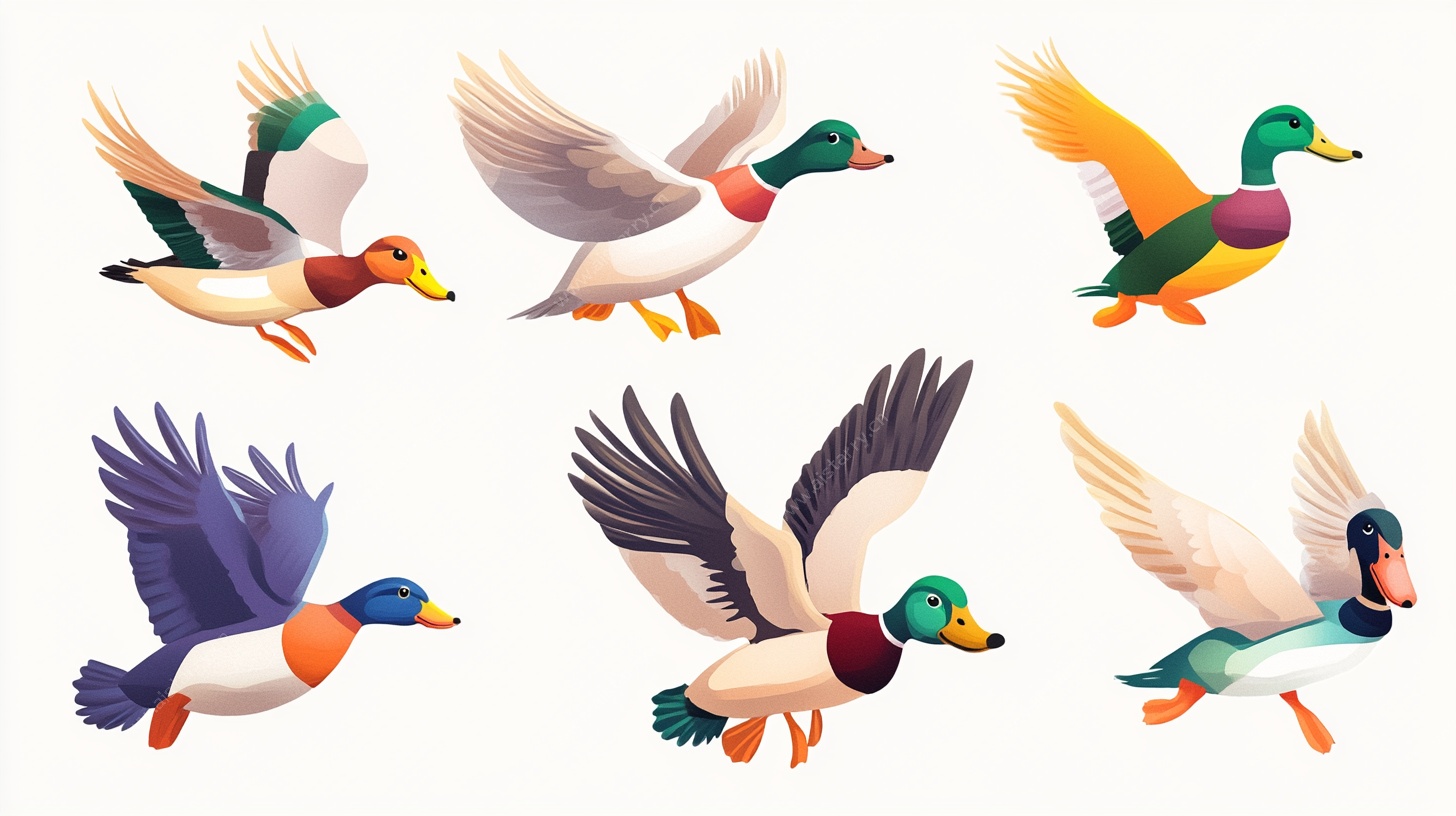 飞翔的多彩野鸭插画