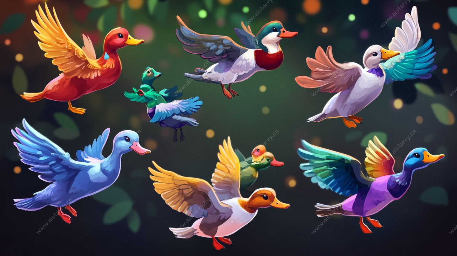 彩色飞鸟群飞插画