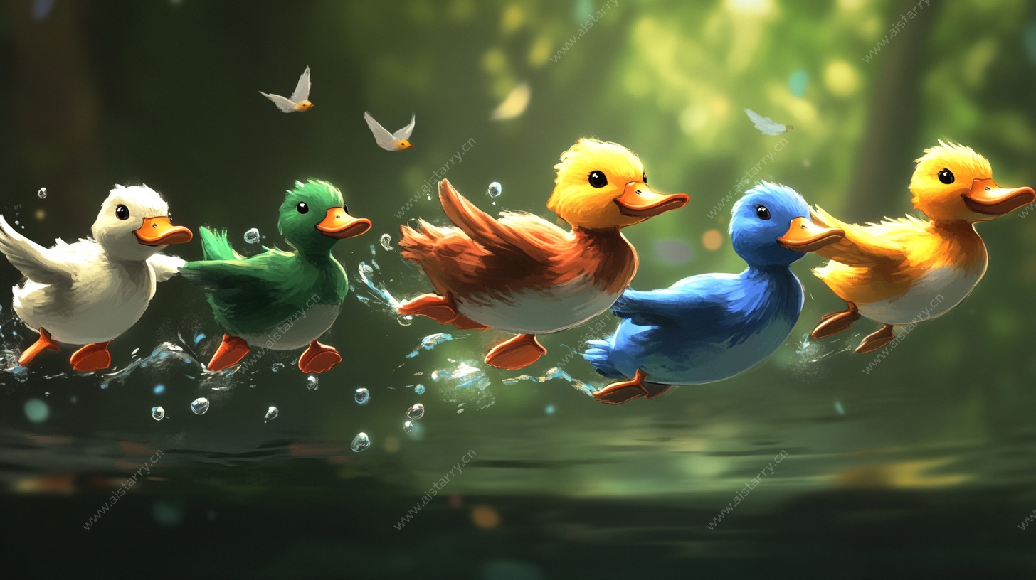 萌趣小鸭水中欢快嬉戏