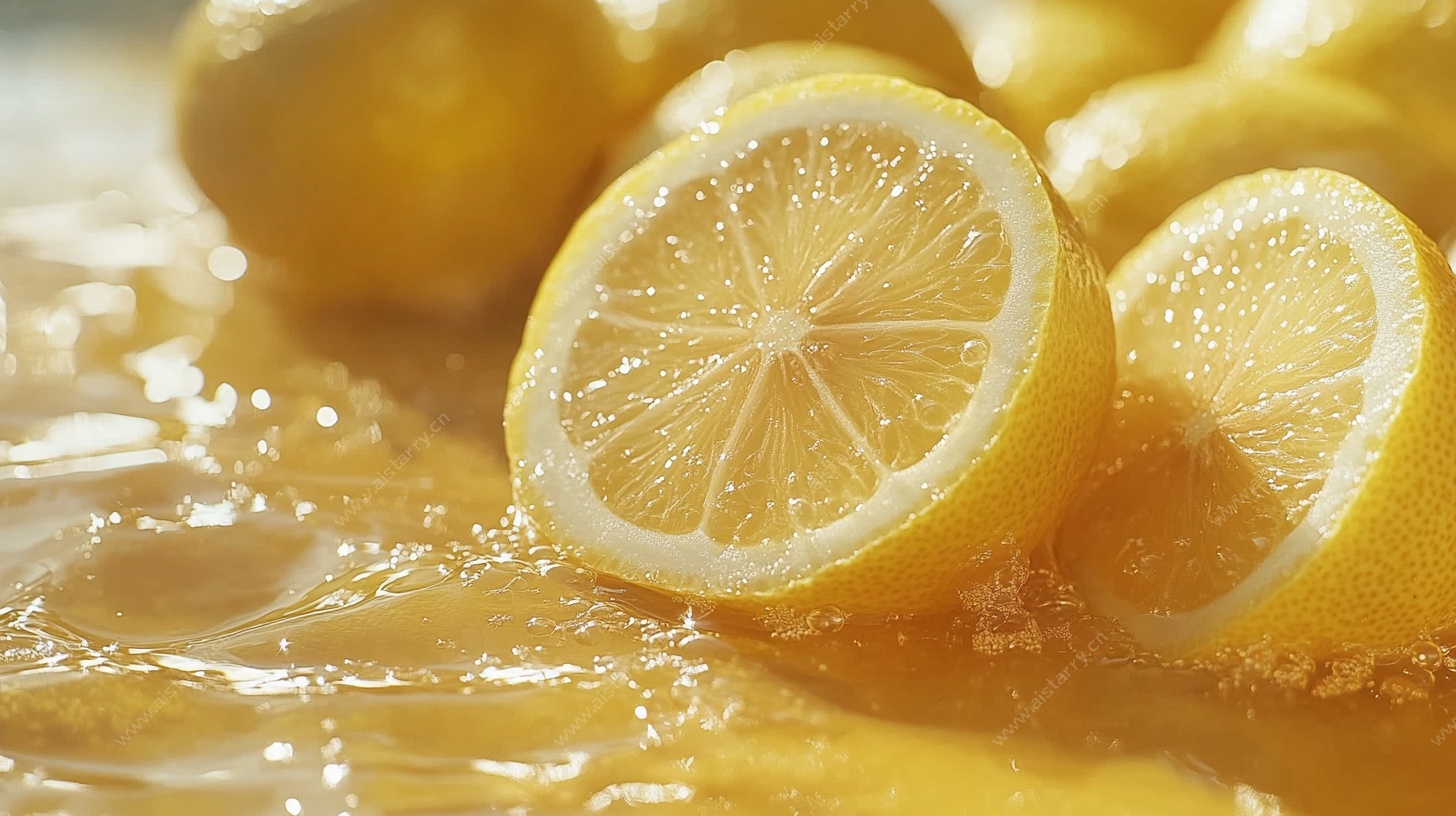 新鲜柠檬切片特写