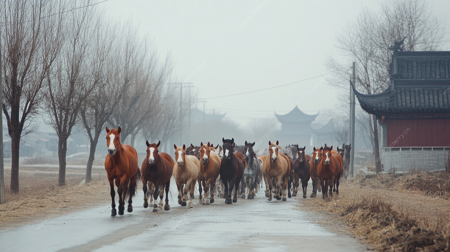 马群穿行古村路