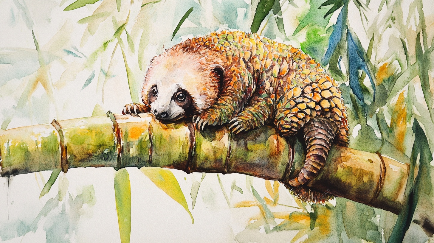 竹枝上休憩的穿山甲