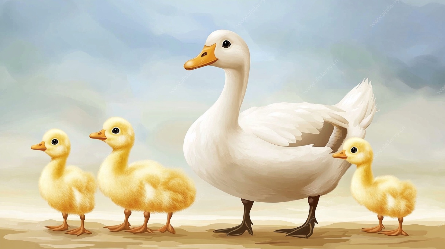 鸭妈妈与小鸭子温馨画面