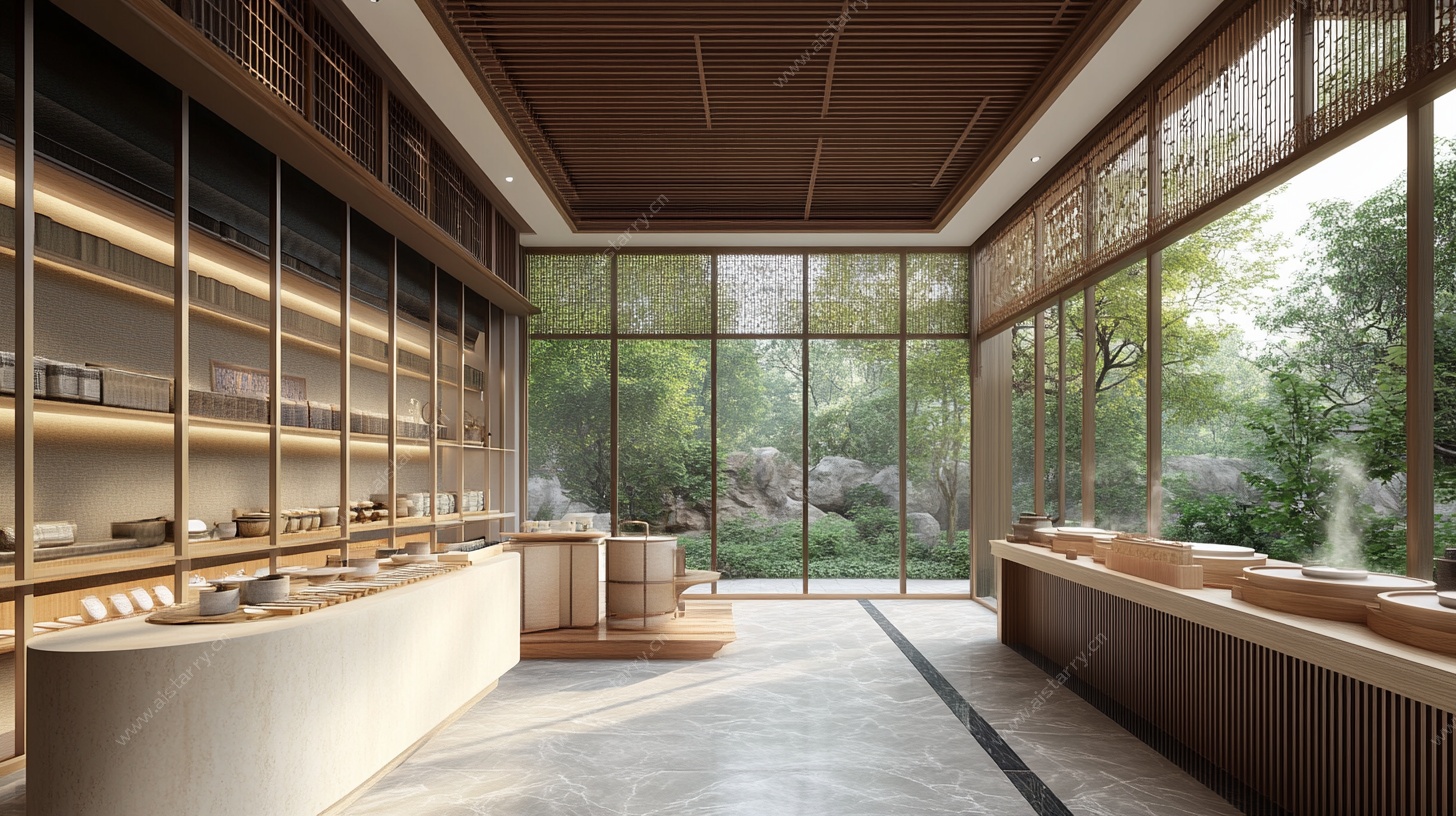 中式禅意茶室室内景观