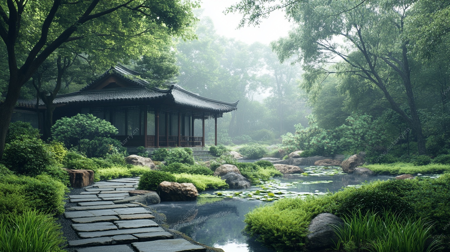 中式园林幽居图