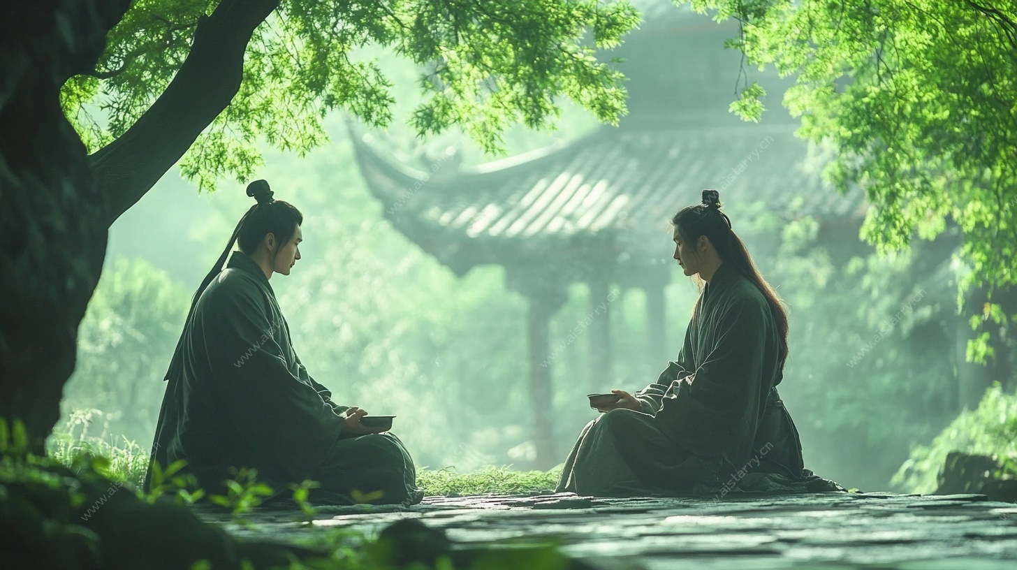 古风侠客林间对坐品茶