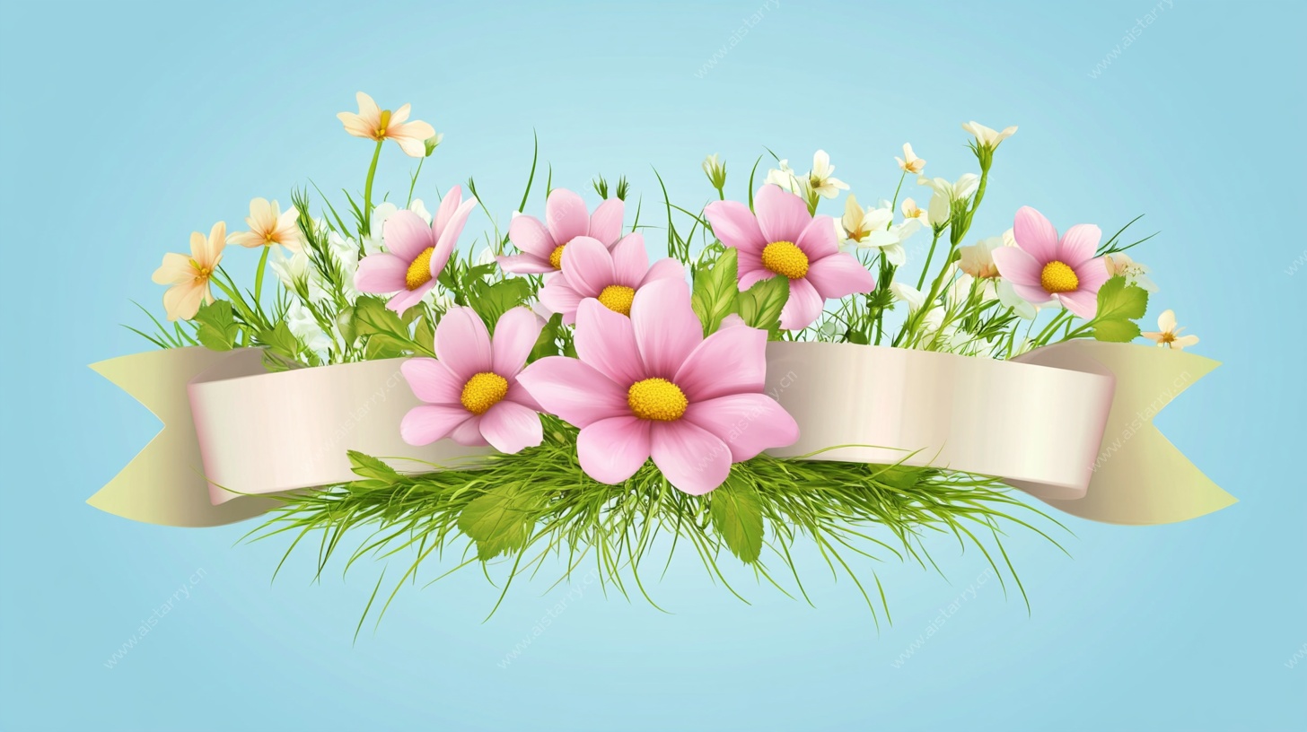 花卉丝带装饰插画