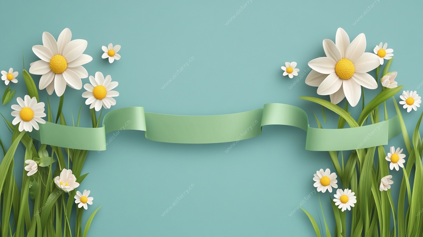 清新雏菊绿丝带装饰图