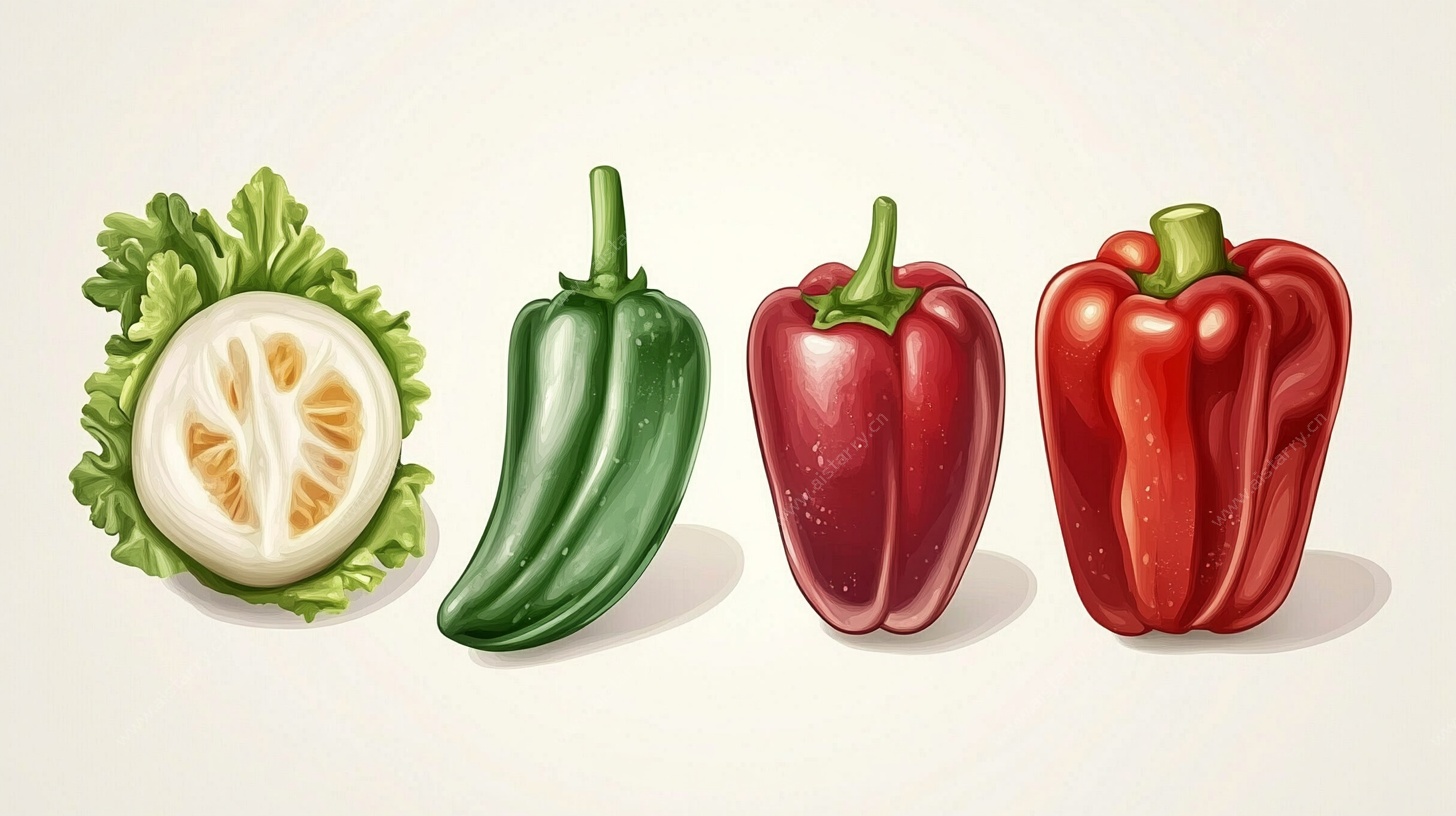 新鲜彩椒与生菜插画