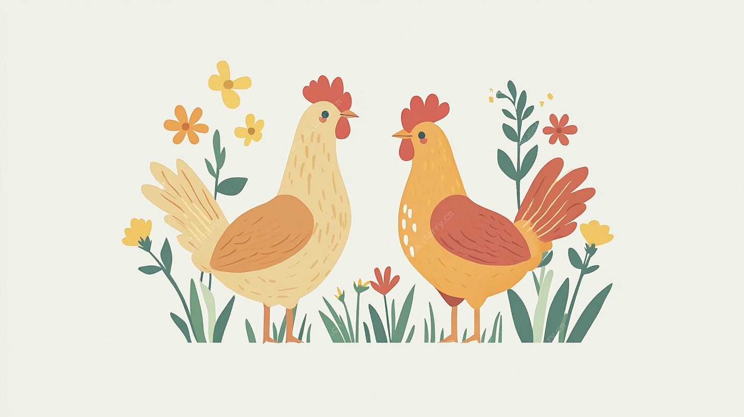 田园双鸡插画