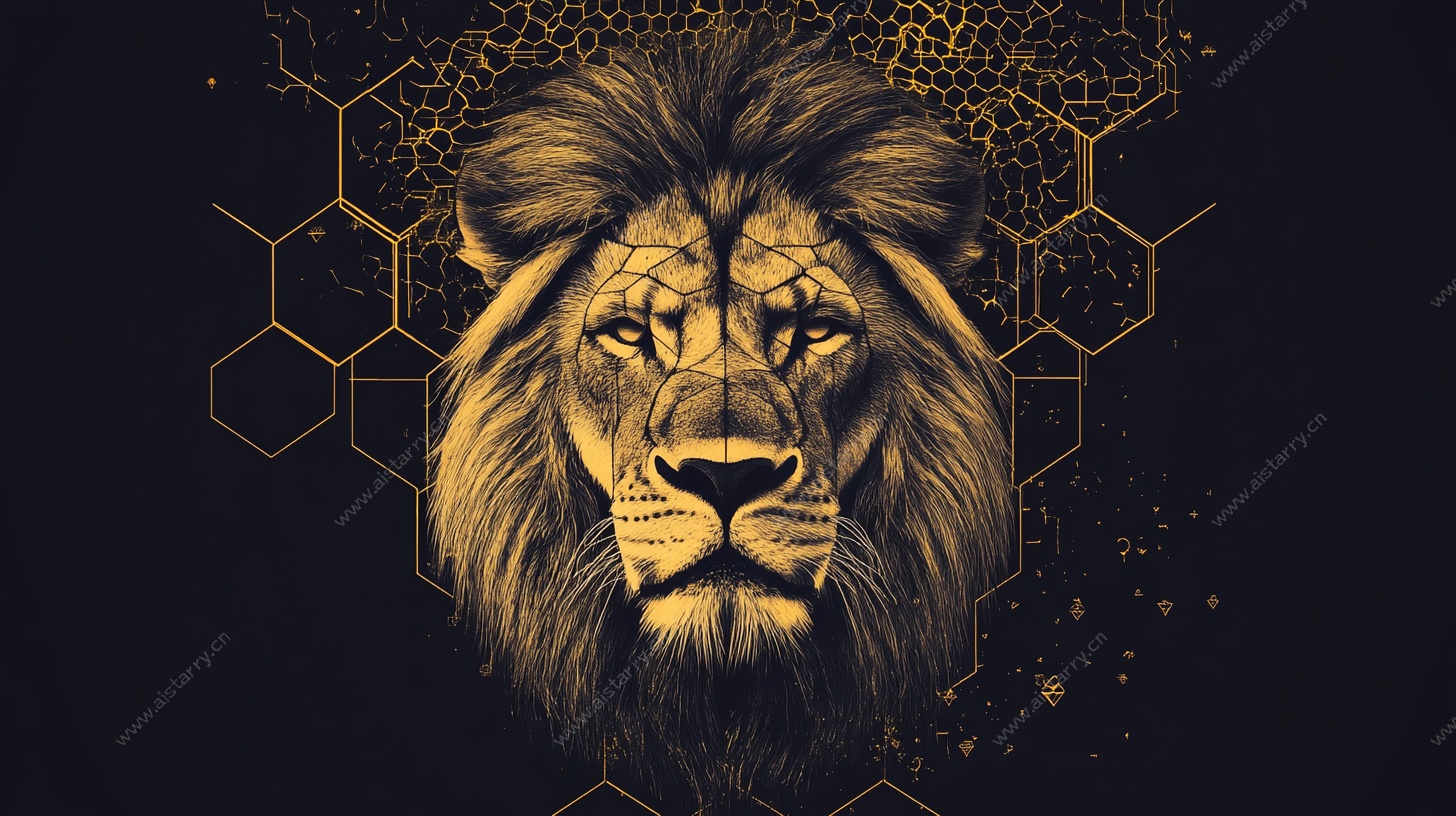 金色雄狮 几何背景插画